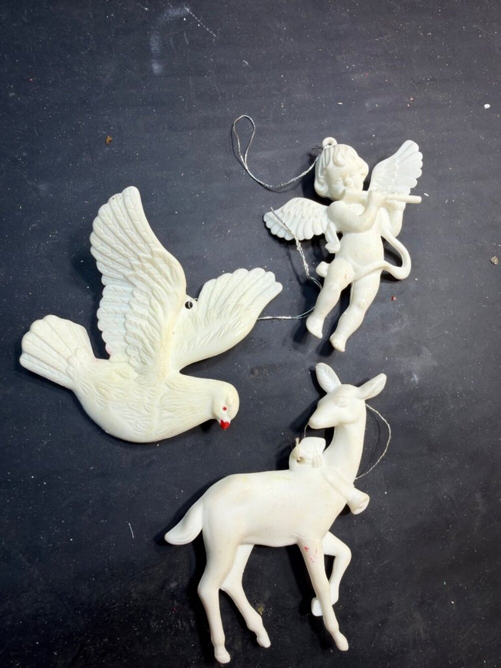 Home Interiors Vintage White Angel Dove Deer Christmas Ornaments Set of 3 Lot